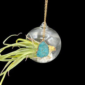Agate Druzy Blue Raw Rough Gemstone Gem Pendant Chain Quartz Crystal Necklace